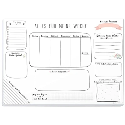 Abbildung von Schreibtischunterlage MEINE WOCHE, aus Papier zum Abreißen DIN A3 (42 x 29,7 cm) Schreibunterlage mit 25 Blatt Papierunterlage für Kinder und Erwachsene Abrissblock Wochenplaner in Weiß