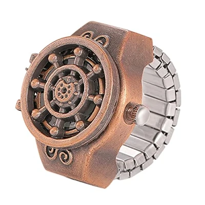 Abbildung von JewelryWe Herren Damen Ringuhr Fingeruhr Analog Quarz Uhr Elastisch Ruder Ring Band Edelstahl Uhrenring Rosegold