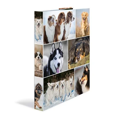 Abbildung von HERMA Ringbuch A4 Hunde, schmal, 4 Ringe, 35 mm breit, Kinder Ringordner mit Tier Motiv, bunter Ordner Innendruck für Jungen und Mädchen