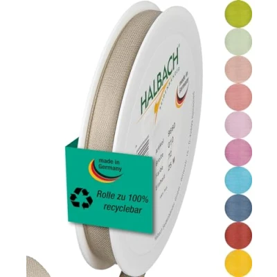 Abbildung von Halbach Seidenbänder Geschenkband Breite 10mm Länge 25m Schleifenband made in Germany Geschenkbänder Vielzahl von Farben und Breiten, perfekt zum Verpacken Dekorieren, Farbe: leinen