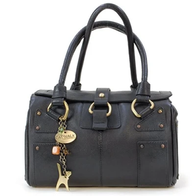 Abbildung von Catwalk Collection Handbags Damen Leder Henkeltasche Handtasche Mittelgroß mit Viele Fächer CLAUDIA Schwarz