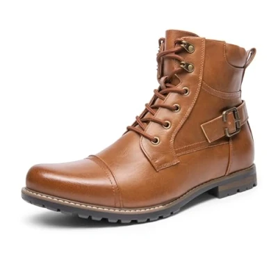 Abbildung von Bruno Marc Herren Motorrad Stiefel Schnürstiefel Boots Klassische Chukka Biker Freizeitschuhe,Size 44,Braun,Philly 3