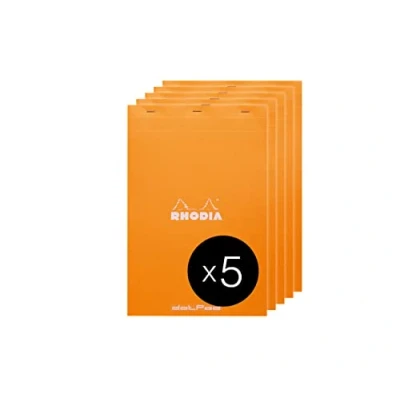 Abbildung von Rhodia 19558C Packung mit 5 Notizblöcken geheftet dotPad No.19 A4+ 21x31,8cm 80 Blätter Dot Lineatur 80g, Orange, 1 Pack