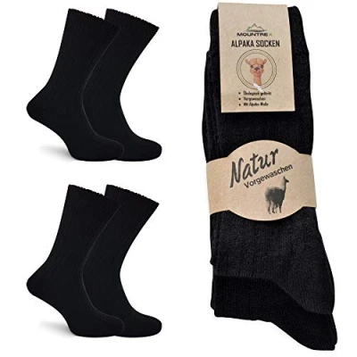 Abbildung von MOUNTREX Alpaka Socken, Wollsocken für Damen, Herren Wintersocken, Warme Kuschelsocken 2 Paar, Schwarz (Dünn), 35 38