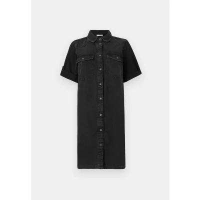 Abbildung von Noisy may Damen Midi Jeans Kleid Denim Dress Modisches Kurzarm Shirtkleid NMNEW, Farben:Schwarz 2, Größe:S