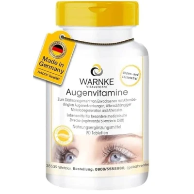 Abbildung von Augen Vitamine 90 Tabletten Reichhaltiges Multivitamin Präparat mit Lutein, Zeaxanthin, Folsäure, Selen, Vitamin A, B6 &amp; B12 und Heidelbeere Warnke Vitalstoffe Deutsche Apothekenqualität