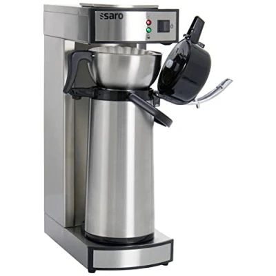 Abbildung von Saro Thermo Kaffeemaschine mit Korbfilter und Thermoskanne Industriekaffeemaschine Pumpkanne (2,2 Liter, ca. 10 Tassen Kaffee, Brüh &amp; Warmhaltefunktion), silber