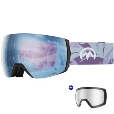 Abbildung von OutdoorMaster Ultra Ski Goggles Lens by ZEISS, OTG Snowboard Anti Fog Wide View, Magnetic Interchangeable Lens, Snow für Männer &amp; Frauen(Frozen Blue Vlt 18% + Clear Lens)
