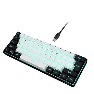 Abbildung von Snpurdiri 60% kabelgebundene Gaming Tastatur, mechanisches Gefühl, kleine Mini, tragbare kompakte RGB Tastatur für PC, Mac, Office, (61 Tasten, Schwarz Weiß)