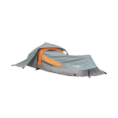 Abbildung von Lumaland Where Tomorrow Solo Zelt Pop Up Wurfzelt 1 Personen Rechteck 220x80x50 cm Camping Festival Ultraleicht, kleines Packmaß, wasserdicht, robust Grau