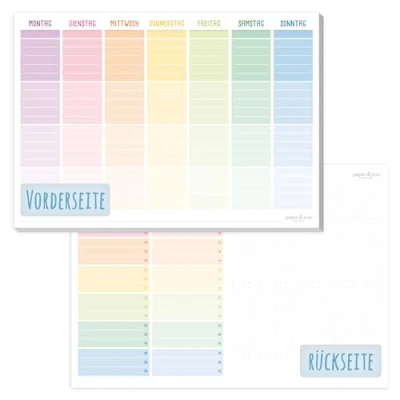 Abbildung von paper&amp;you® Wochenplaner Block A4 Pure ohne festes Datum [Rainbow] 50 Blatt Terminplaner mit To Do Liste &amp; großem Notizfeld klimafreundlich nachhaltig