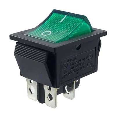 Abbildung von Wippenschalter, Geräteschalter 4 Pin 16A 250VAC 28x21mm Wippe grüne LED Beleuchtung