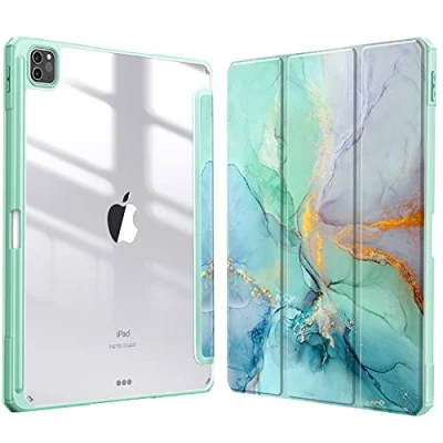 Abbildung von Fintie Hybrid Hülle für iPad Pro 12.9 2022 (6. Generation)/ 2021/2020/2018 mit Stifthalter Stoßfeste Schutzhülle transparenter Hartschale auf der Rückseite, Smaragd Marmor