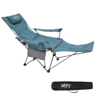 Abbildung von #WEJOY 2 in 1 Campingstuhl Faltbar mit Fußstütze, Gepolstert Liegestuhl Verstellbarer Rückenlehne, Relaxsessel Liege Getränkehalter, für Outdoor Camping Cyan