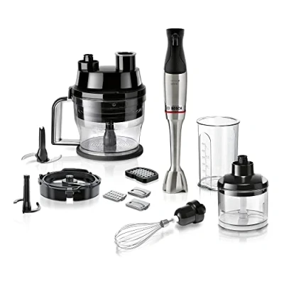 Abbildung von BOSCH Stabmixer »ErgoMaster Serie 6 MSM6M8X1, 4 Klingen, Mixfuß Edelstahl, schwarz«, 1200 W, Würfelschneider, Zerkleinerer, Schneebesen, 10 J Motorgarantie