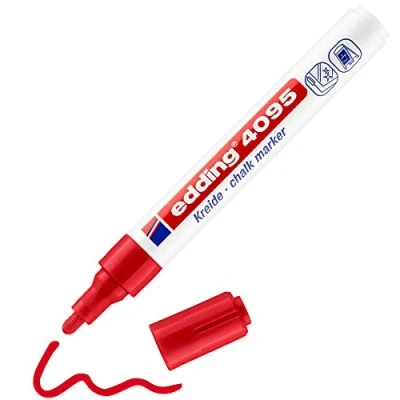 Abbildung von edding 4095 Kreidemarker rot 1 Kreidestift Rundspitze 2 3 mm für Tafel abwischbar zum Beschriften von Fenster, Glas, Spiegel Tafelstift mit deckenden Farben