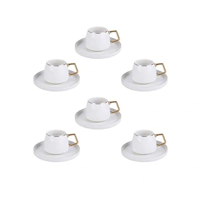 Abbildung von Karaca Saturn Gold Türkische Kaffeetassen, Mokkatassen Set für 6 Personen, 12 teilig, Weißgold, Espressotassen und Untertassen, Mokkatassen, Porzellan, Kaffeeservice