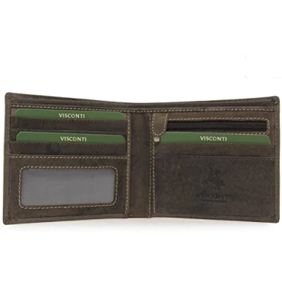 Abbildung von VISCONTI Herren Leder Geldbörse Klein Geldbeutel 5 Kartenfächer Brieftasche mit Münzfach RFID Blocker Geschenkbox Shield 707 Öl Braun