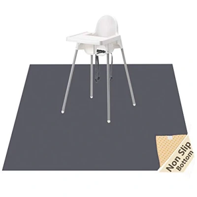 Abbildung von WOMUMON Spritzmatte zum Unterlegen unter Hochstuhl, für Kunst/Handwerk, waschbare Entwöhnungsmatte, wasserdichter, Rutschfester Bodenschutz, Schmutzfangmatte, Kleckermatte Tiere, 129,5 cm (Grau)