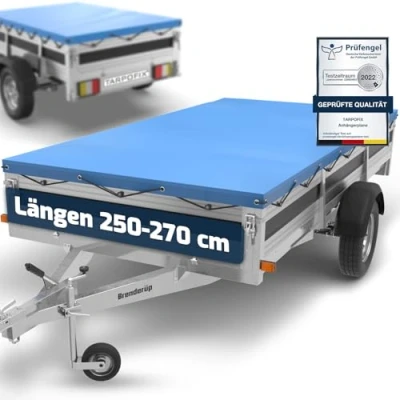 Abbildung von Tarpofix® Anhänger Plane 264 x 135 cm inkl. Planenseil Anhängerplane Flachplane aus PVC PLANENMATERIAL Verstärkte Brenderup für PKW Hänger Abdeckplane Abdeckung Blau
