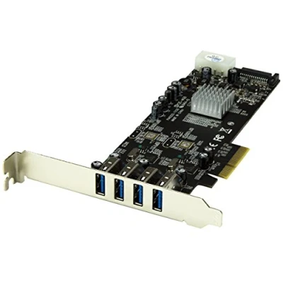 Abbildung von StarTech.com 4 Port USB 3.0 SuperSpeed PCI Express Schnittstellenkarte mit 2 5Gb/s Kanälen und UASP, SATA/LP4 Molex Strom