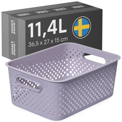 Abbildung von SmartStore Aufbewahrungskorb mit Griffen in lavendel 11,4L (36,5x27x15cm) I Körbchen Aufbewahrung aus recyceltem Kunststoff Essence L Aufbewahrungsboxen 10 Jahren Garantie