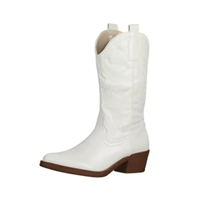 Abbildung von Elara Damen Cowboy Stiefel Biker Boots Chunkyrayan 301 A32P Weiss 36