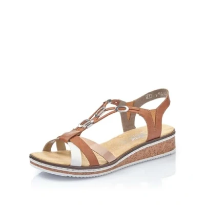 Abbildung von Rieker Damen Pantoletten V3657, Frauen Slipper,Schlupfschuhe,schluepfschuhe,Slides,Slip ons,Backless Slipper,Mules,braun Kombi (81),36 EU / 3.5 UK