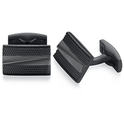 Abbildung von HONEY BEAR Herren Hochzeit Manschettenknöpfe Cufflinks Edelstahl Manschettenknopf (Schwarz)