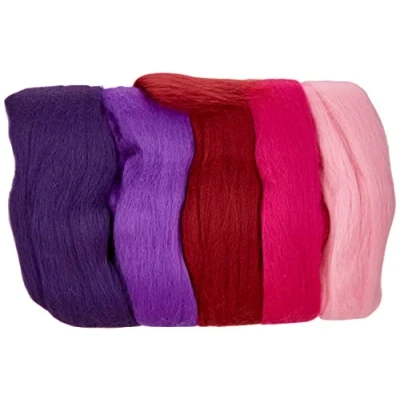 Abbildung von RAYHER HOBBY 5365000 Filzwolle, Merinowolle, Kammzug, fein, 19 mic, 5 Farben je 10g, Lila töne , 100% Schafschurwolle zum Filzen, 50g