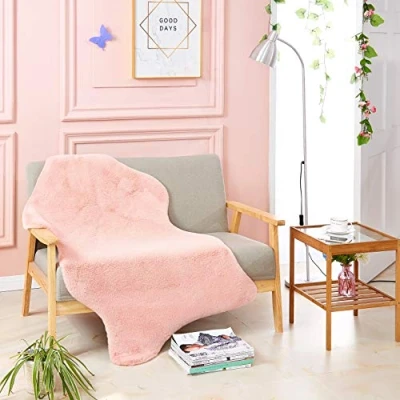 Abbildung von Teppich Wölkchen Fellteppich, Kunstfell Waschbar, Hasenfell Imitat, Kaninchenfell, Kurzfell Flauschiger Teppich, Bettvorleger, Fell, Fell für Sofa Rosa 80x120cm