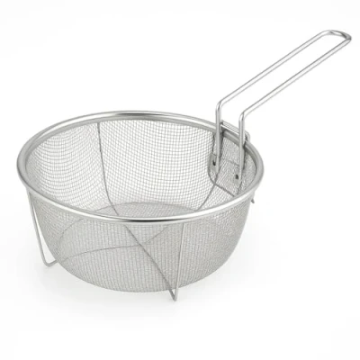 Abbildung von Space Home Frisierkorb mit Klappbarem Griff und Haken für die Pfanne Runder Fritteusekorb Edelstahl 26 cm