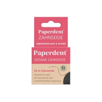 Abbildung von Paperdent® Zahnseide Wassermelone Minze gewachst, vegan, umweltfreundlich verpackt (1)
