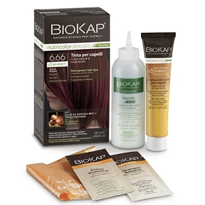 Abbildung von BIOKAP RAPID Permanente Haarfarbe 6.66 Rubinrot NUR 10 MINUTEN EINWIRKZEIT Bio Arganöl TricoREPAIR Komplex VEGAN Optimale Grauabdeckung Bis zu 80% natürliche Inhaltsstoffe