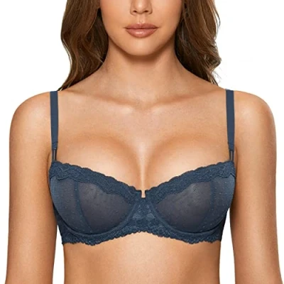Abbildung von DOBREVA Balconette BH Damen mit Bügel Push Up Dirndl Spitze BHS Sexy Grosse Grössen Ungefüttert Sargasso 75A