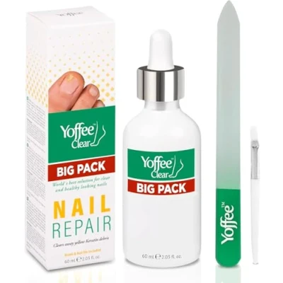 Abbildung von Yoffee Clear XL Kit Nail Care Nagelpflege Behandlung 2 x 60 ml Mit Vitamin E Bio Argan und Teebaumöl Antiseptikum Für Finger Pediküre Klinisch erprobt Made in Spain