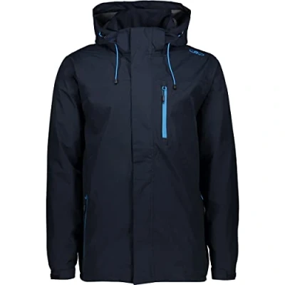 Abbildung von CMP Herren Regenjacke aus Ripstop Polyester mit abnehmbarer Kapuze, Schwarz Blau, 48