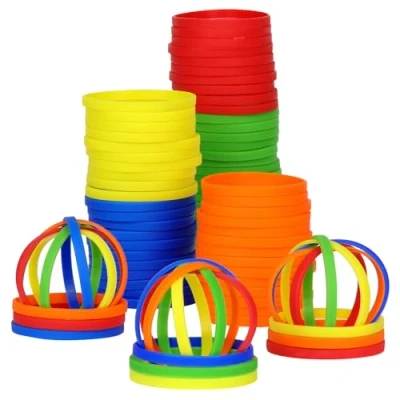 Abbildung von LVNRIDS 50 Stück Silikon Armbänder Gummi Armband freundschaftsarmband Kinder Jugend, 7 Zoll Länge Sport elastische Großhandel Bulk Geschenke für Lehrer liefert Party Mehrfarbig