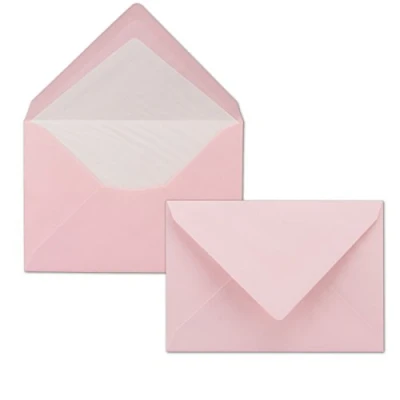 Abbildung von 50 Briefumschläge Rosa DIN C6 gefüttert mit weißem Seidenpapier 80 g/m² 11,4 x 16,2 cm Nassklebung NEUSER PAPIER