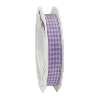 Abbildung von PRÄSENT Vichy Geschenkband Lavendel/weiß, 20 m Dekoband zum Verzieren &amp; Basteln, 15 mm Breite, Kariertes Band für Bunte Dekos Geschenkverpackungen, zu feierlichen Anlässen