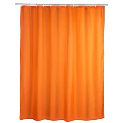 Abbildung von WENKO Anti Schimmel Duschvorhang Orange, Textil Vorhang mit Antischimmel Effekt fürs Badezimmer, waschbar, wasserabweisend, Ringen zur Befestigung an der Duschstange, 180 x 200 cm
