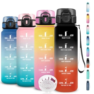 Abbildung von Trinkflasche Sport, 1l, Auslaufsicher, mit Zeitmarkierung, Kohlensäure Geeignet, Leicht zu Reinigen, für Fitness, Schule, Büro, Reisen