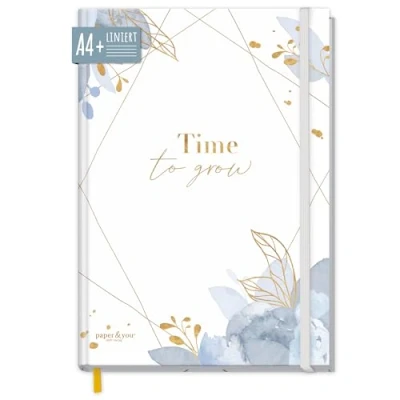 Abbildung von paper&amp;you® Notizbuch liniert A4+ mit Gummiband [Time to Grow] 156 Seiten, 78 Blatt liniertes Notebook, Bullet Journal, Skizzenbuch, Tagebuch nachhaltig &amp; klimafreundlich