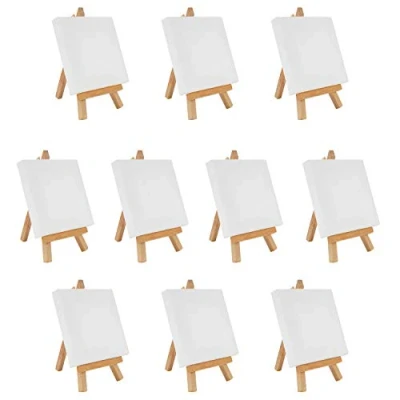 Abbildung von Belle Vous 10Stk Tischstaffelei Holz Leinwand Ständer Set 10x10cm mit Mini Staffelei, Staffelei Bespannt Grundiert Canvas Painting für Öl /Wasserfarben, Zeichnen, Kinder