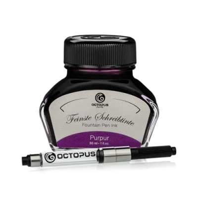 Abbildung von Octopus Fluids Füllhaltertinte im Tintenglas inklusive Konverter, Schreibtinte für Füllhalter, Füllertinte in Purpur 30ml mit Tintenkonverter