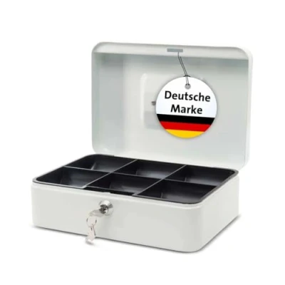 Abbildung von MAUL Geldkassette aus Stahl 25x19x9cm abschließbar Münzgeld Einsatz herausnehmbar Kasse mit 2 Schlüsseln Ideal als Spardose, Geldtasche, Tresor, groß Weiß
