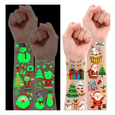 Abbildung von Leesgel Weihnachts Leuchttattoos Kinder, Temporäre Tattoos für Aufkleber Weinachtsdekorationen Mitgebsel Kindergeburtstag Kinder Geschenk