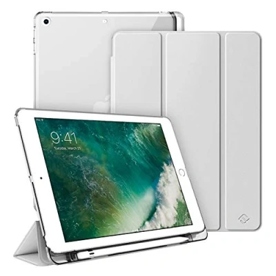Abbildung von Fintie Hülle mit Pencil Halter für iPad 9.7&quot; 2018/2017 Ultradünn Superleicht Schutzhülle transparenter Rückseite Abdeckung Cover Auto Schlaf/Wach 6. / 5. Generation, Silber