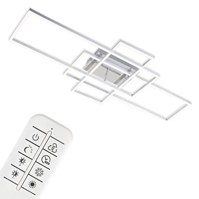Abbildung von BRILONER LED Deckenlampe mit Fernbedienung, dimmbar, einstellbar von warmweiß bis neutralweiß, Lampe, Deckenleuchte, Wohnzimmerlampe, Schlafzimmerlampe, Küchenlampe, 104x42x10 cm, Chrom Alu