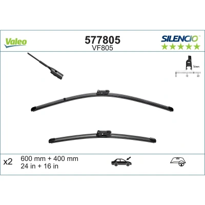 Abbildung von Scheibenwischer Valeo 577805 vorne Flachbalkenwischblatt Stiftbefestigung SKODA: Fabia III Estate, Hatchback